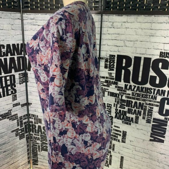 LulaRoe XL Purple Critter Print Crew Neck Short Sleeve Top - Picture 5 of 6
